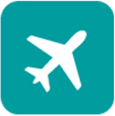 A white airplane symbol centered on a rounded teal square background.