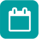 A white calendar icon centered on a rounded teal square background.
