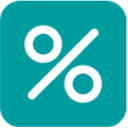 A white percentage symbol centered on a teal square with rounded corners.