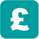 A white British pound sterling symbol centered on a rounded teal square background.